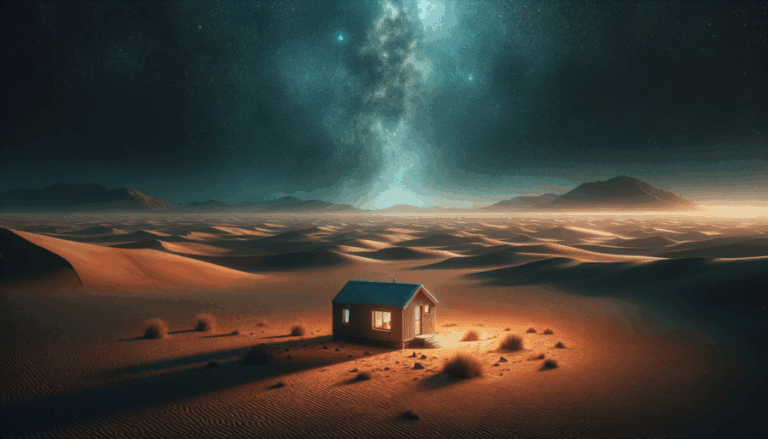 Featured image showing tiny home on grass in a desert.